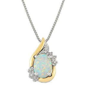 Opal & Diamond Birthstone Pendant Necklace 18" Ste